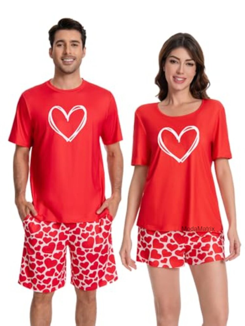 Matching Valentine Pajamas Set for Couples Heart Print Lounge Sleepwear